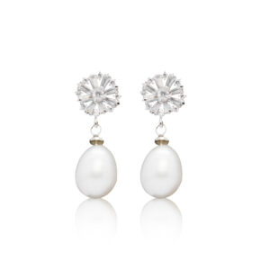 Sublime CZ Studs With White Oval Pearl Drops