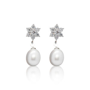 Nakshatra CZ Studs With White Oval Pearl Drops