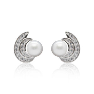 Alluring Silver Finish CZ Studs With White Button Pearls