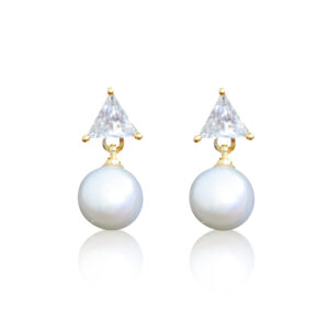 Splendid White Button Pearl Drop With CZ Earring