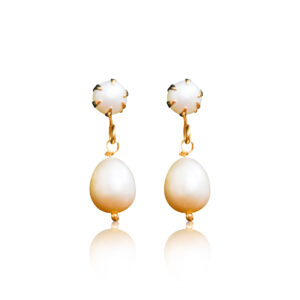Precious White Round Pearl Stud With Peach Pearl Drops