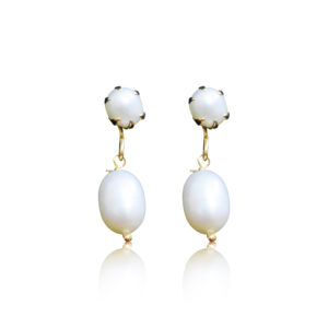 Dainty White Round Pearl Stud With Oval Pearl Drops