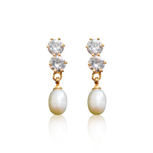 Luminous White Oval Pearl Drops With Sparkling AD Studs