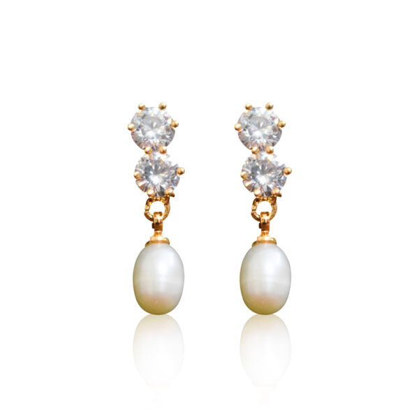 Luminous White Oval Pearl Drops With Sparkling AD Studs