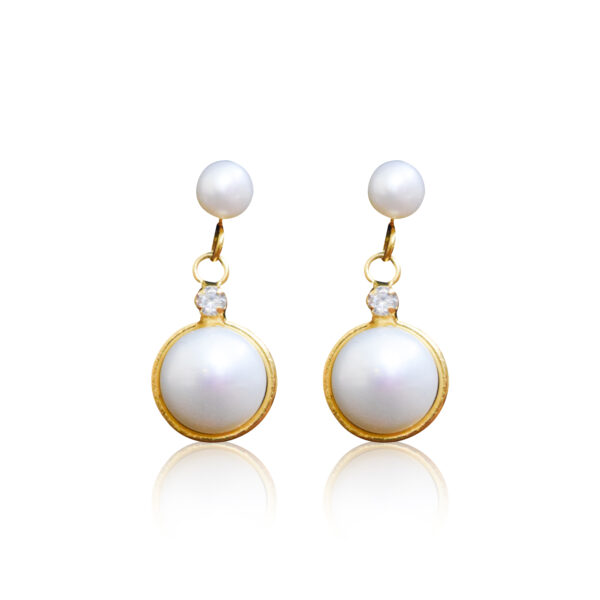 Radiant White Round Pearl Stud With White Button Pearl Drop