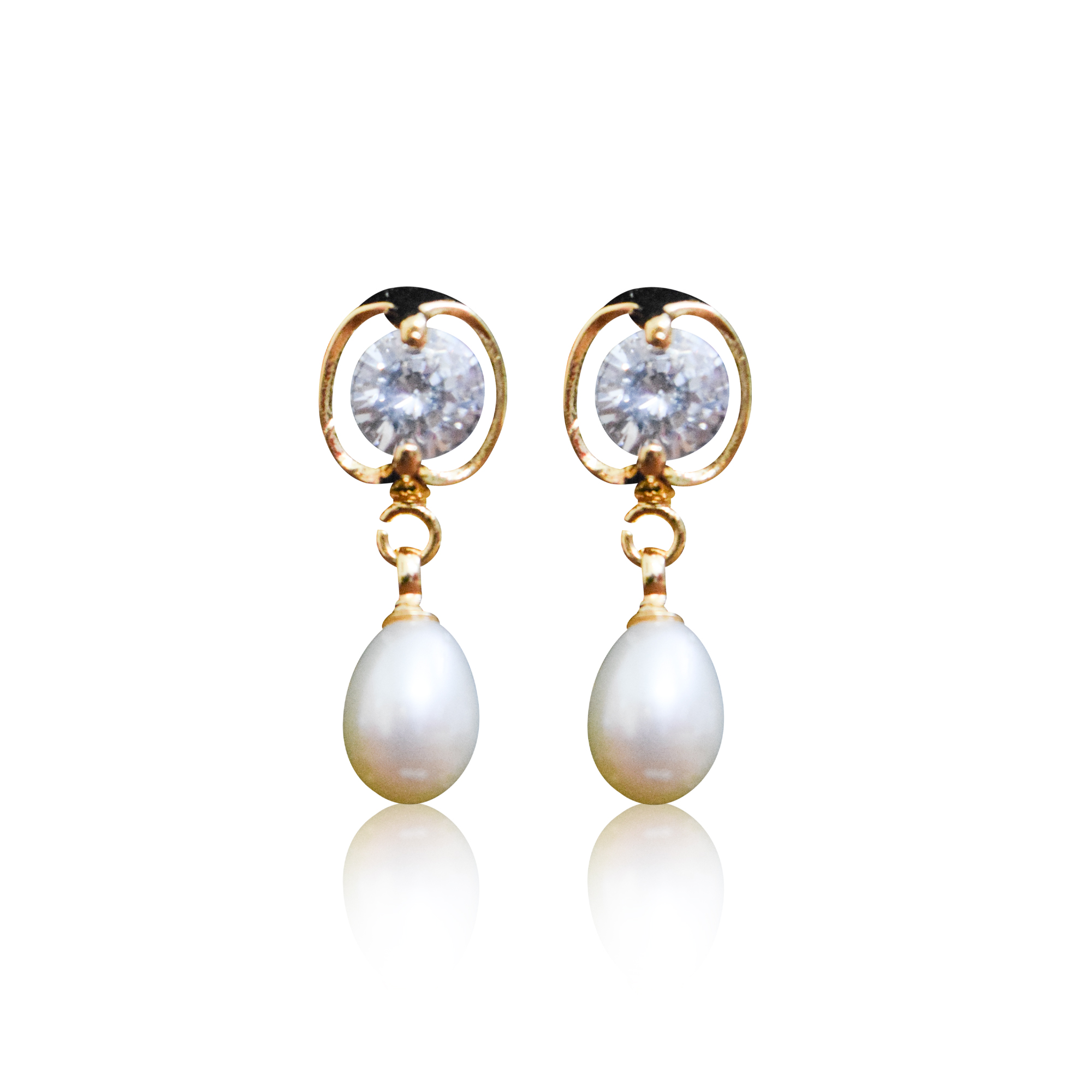 Magnificent White Oval Pearl Drops With Shiny AD Studs - Pure Pearls