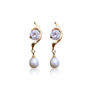 Stylish White Oval Pearl Drops With Shiny AD Studs