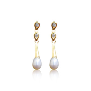 Sleek White Oval Pearl Drops With Shiny AD Studs