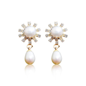 Radiant AD Studs With White Button Pearl & White Oval Pearl Drops