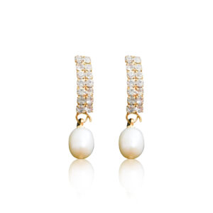 Stunning Linear AD Studs With White Oval Pearl Drops