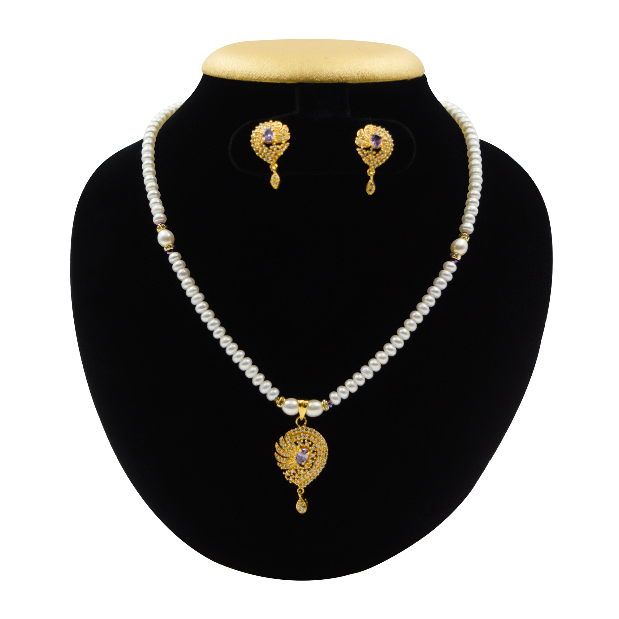 Starry White Pearls Necklace With Pretty CZ & Amethyst Pendant Pure