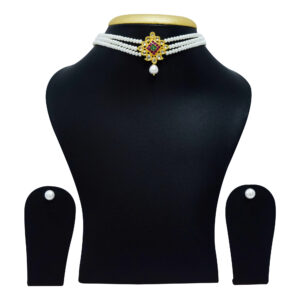 Elegant White Semi-round Pearl Choker With Polki Pendant