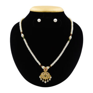 Beautiful White Pearls Necklace With Traditional AD Pendant
