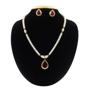 Exquisite White Pearls Necklace With SP Ruby Pear Pendant