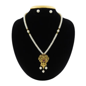 Radiant White Pearls Necklace With Golden Polki Pendant