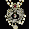 Glamorous Graduated White Pearl Necklace With Royal CZ Pendant - close up