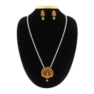 Divine White Pearls Necklace With Golden Matt Lakshmi Pendant