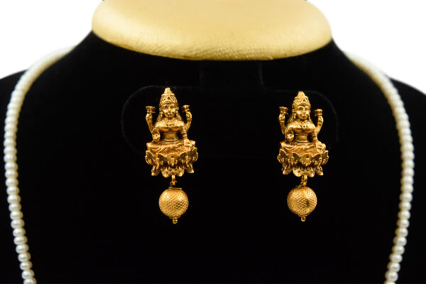 Divine White Pearls Necklace With Golden Matt Lakshmi Pendant-close up1