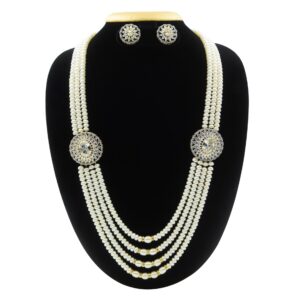 Scintillating Multi-layer Pearls Haar With Grand CZ Side Pendants