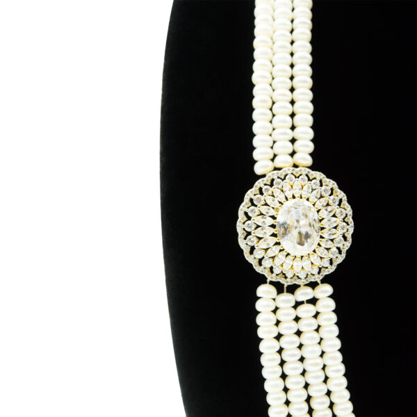 Scintillating Multi-layer Pearls Haar With Grand CZ Side Pendants-R