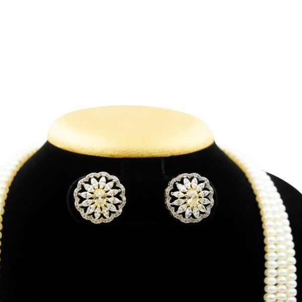 Scintillating Multi-layer Pearls Haar With Grand CZ Side Pendants-Earrings