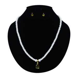 Bright White Semi-round Pearls With Teardrop SP Peridot Pendant