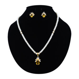 Stellar White Pearl Necklace With Zircons & SP Yellow Sapphire Pendant