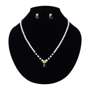 Simple White Pearls With Cute Black Onyx & CZ Butterfly Pendant