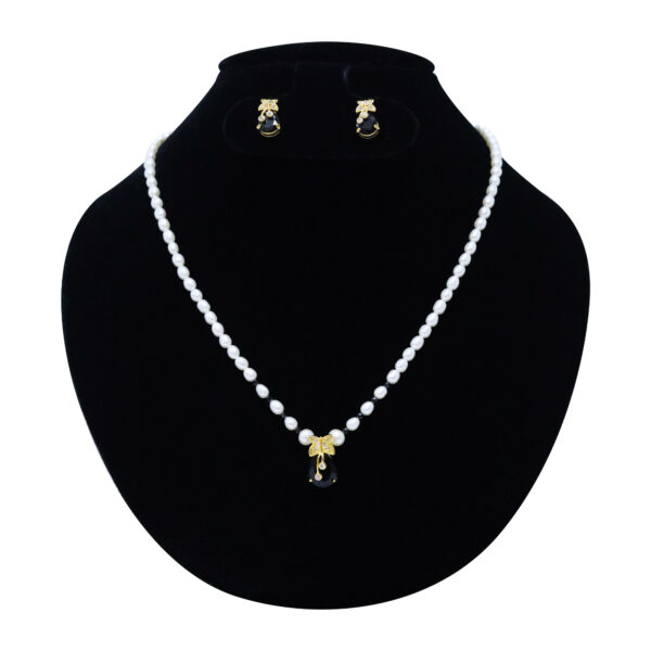 Simple White Pearls With Cute Black Onyx & CZ Butterfly Pendant