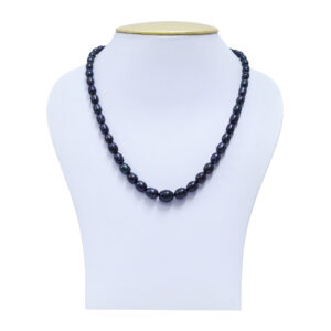 Bold Single Line Graduated Black Oval Pearls 18Inches Necklace