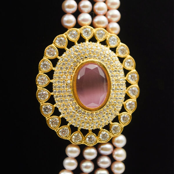 Stunning Multi-Layer Pink Round Pearls Necklace With Pink Quartz Side Pendant -2