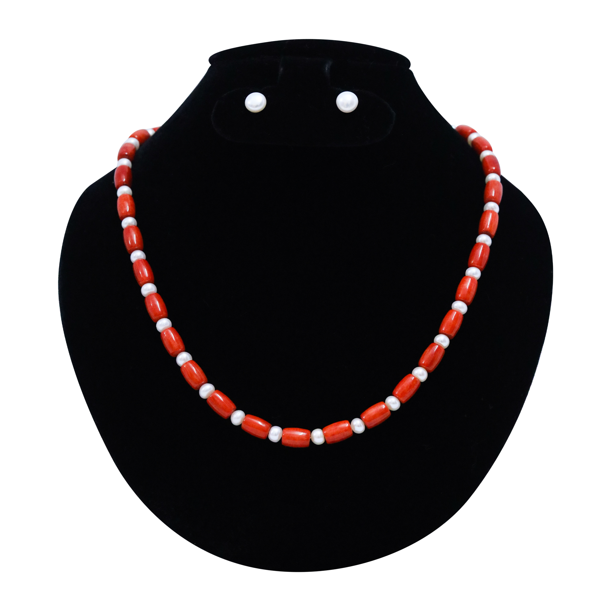 Charming Semi round White Pearls Necklace With Taiwanese Corals Pure Pearls