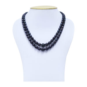 Striking Graduated Black Oval Pearls Two Line 18Inch Long Necklace
