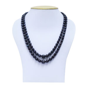 Stunning Graduated Black Oval Pearls Two Line 19Inch Long Necklace