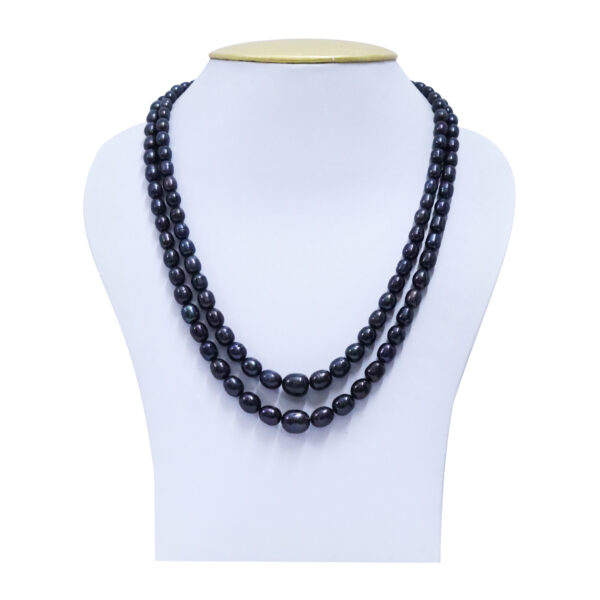 Stunning Graduated Black Oval Pearls Two Line 19Inch Long Necklace