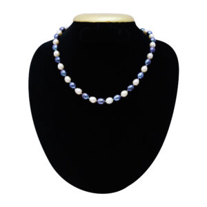 Mesmerizing Double Knotted White & Blue Oval Pearls Necklace
