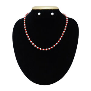 Dainty 18 Inch Necklace With Semi-round White Pearls & Corals