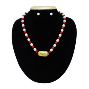 Ethereal Coral & Oval Pearls Necklace With Ornate Golden Pendant