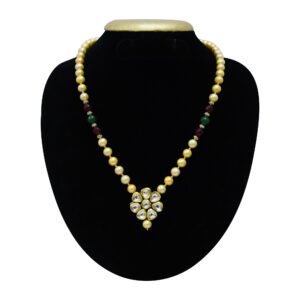 Spectacular Golden Pearls Necklace With Floral Kundan Pendant
