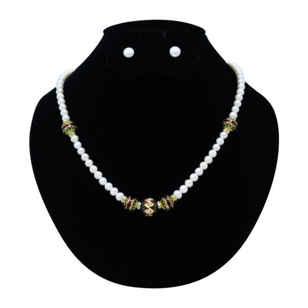 Lovely White Pearls Necklace With Meenakari Dholak Beads Pure Pearls