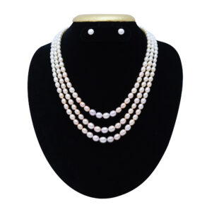 Magnificently Graduated Multicolored Oval Pearls 3Row 20Inch Necklace