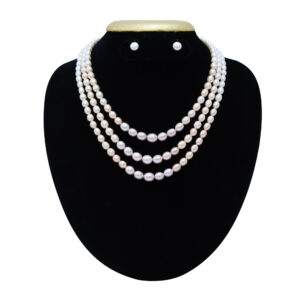 Exquisitely Graduated Multicolored Oval Pearls 3Row 20Inch Necklace