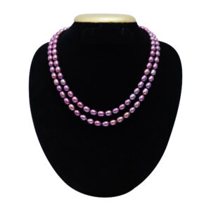 Stunning 2row Necklace With 7.5mm Oval Magenta Pearls