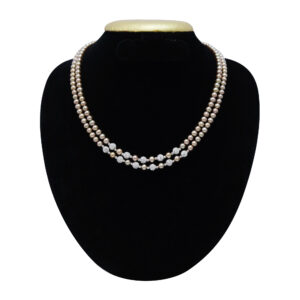 Glitzy 2 Row Champagne Pearls 19Inch Long Necklace