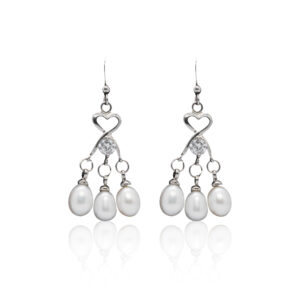 Lovely Hook Earrings Featuring 3 White Oval Pearls & CZ