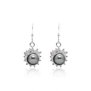 Radiant Hook Earrings With Grey Pearl & CZ