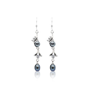 Long & Slender Hook Earrings Featuring Grey Pearls