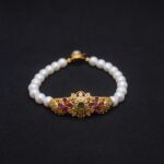 Traditional White Pearls 8 Inch Bracelet With Polki Clasp-1