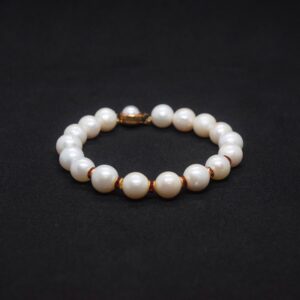 Bold White Round Pearls Bracelet With Red Crystal Spacers