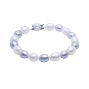 Subtle & Elegant White & Grey Oval Pearls Bracelet